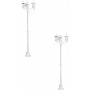 image of Loops - 2 pack IP44 Outdoor Bollard Light White Aluminium Lantern 3 Arm E27 Lamp Post