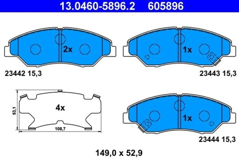 Image of ATE 13.0460-5896.2 Brake pad set with acoustic wear warning, with anti-squeak plate Brake Pad Set,disc brake (402)