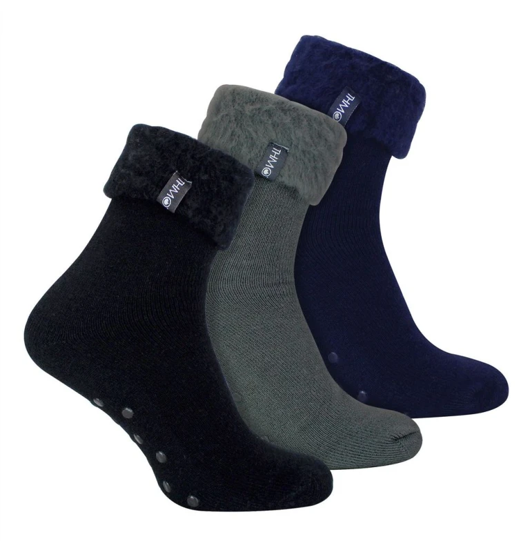 Image of THMO THMO - Mens 3 Pack Slipper Bed Socks - Assorted