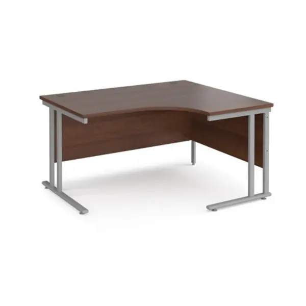 image of Office Desk Right Hand Corner Desk 1400mm Walnut Top With Silver Frame 1200mm Depth Maestro 25 MC14ERSW