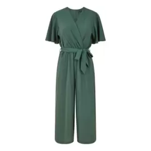 image of Mela London Green Wrap Jumpsuit With Angel Sleeves - Green