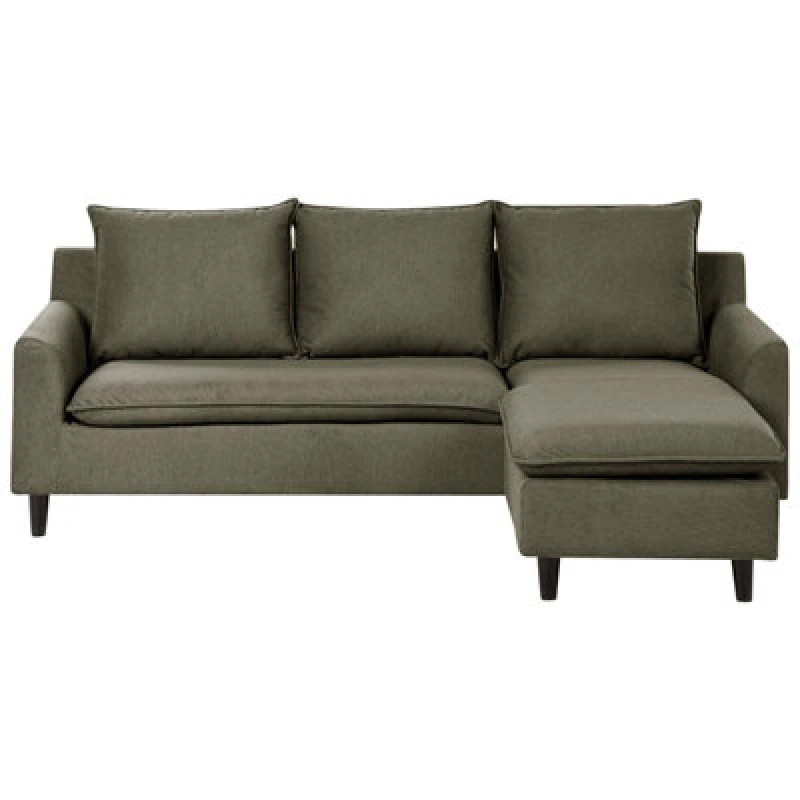 Image of Beliani Corner Sofa 3 Seater Elvenes Fabric Dark Green Left Hand