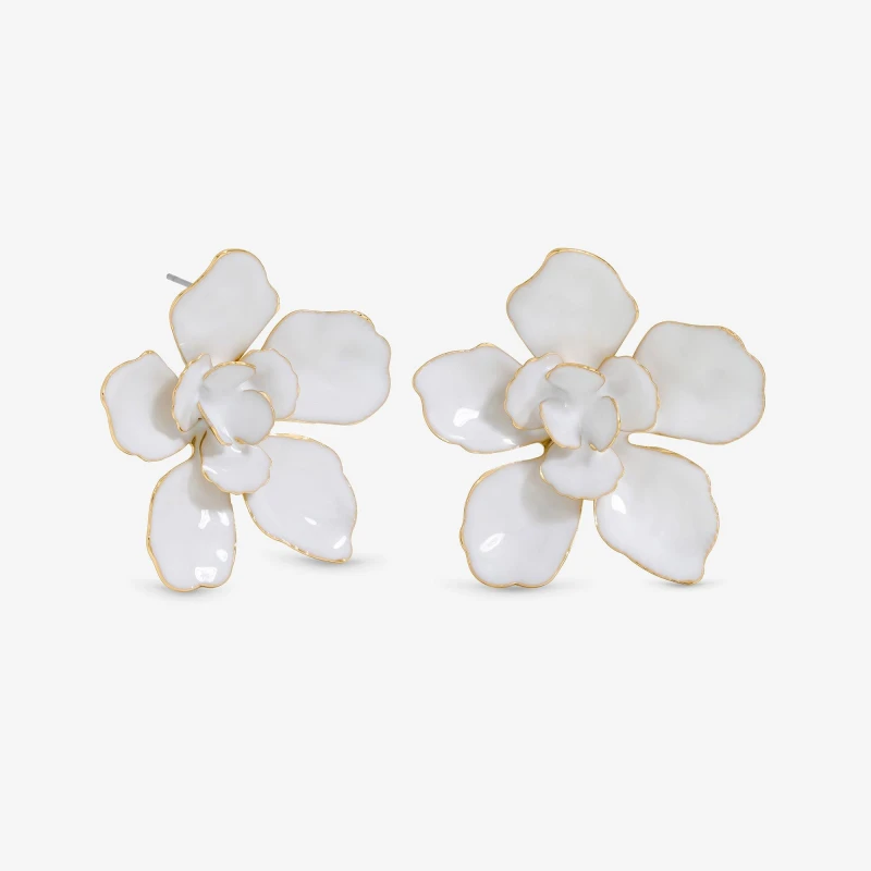 Image of Mood Gold White Floral Earrings Gold female One Size