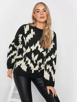Image of Long Tall Sally Abstract Jaquard Jumper, Black, Size 14-16, Women