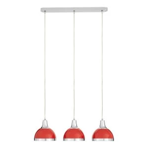 image of Premier Housewares Jasper Pendant Light 3 Shades - Red Shade/Chrome