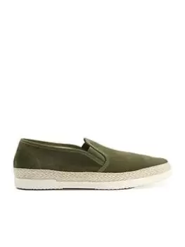 Dune London Dune Francisco Suede Woven Edge Slip On's - Khaki, Size 11, Men