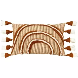 Image of Rainbow Tuft Tasselled Cushion Brick - Brick - Furn.