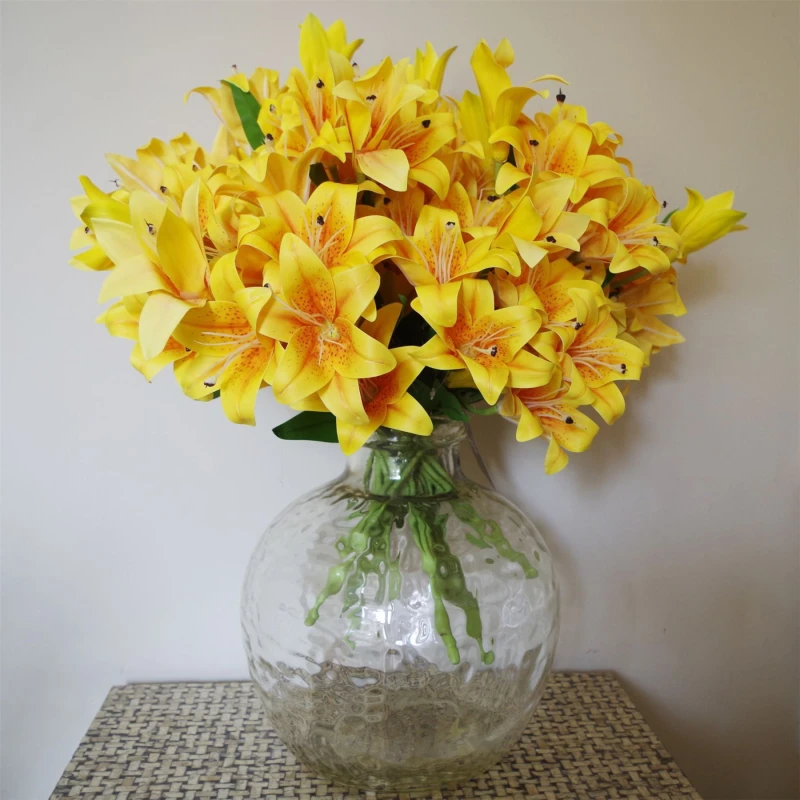 Image of Leaf 12 x 60cm Artificial Lily Stem Yellow (144 Flowers) Yellow