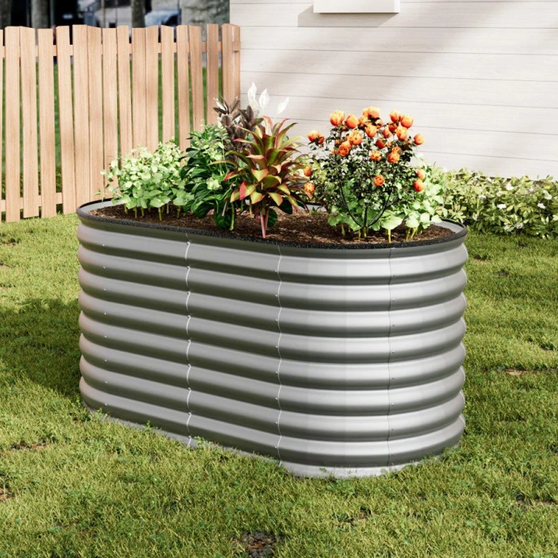 Image of Breeins Oval Galvanized Steel Raised Garden Bed Silver unisex One size