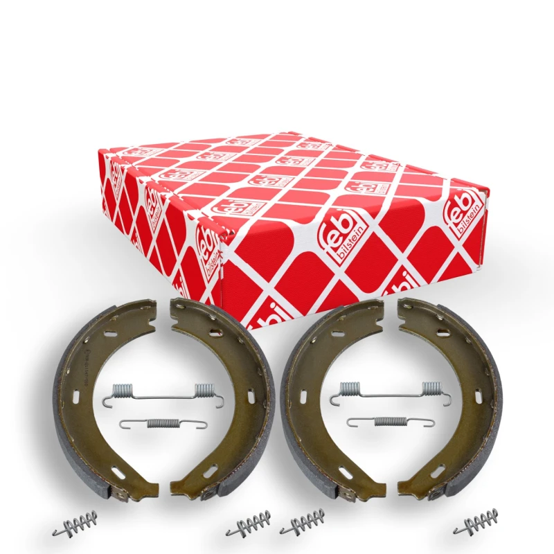 Image of FEBI BILSTEIN 31150 Handbrake Shoes Rear Axle, with fastening/mounting material Brake Shoe Set,parking brake (1419)