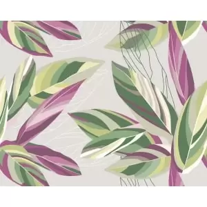Image of Botanical Calathea Leaves Grey Wall Mural - 3.5m x 2.8m