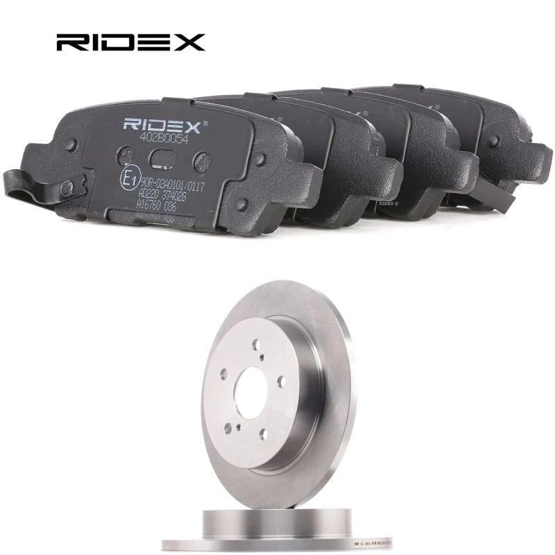Image of RIDEX 3405B2301 Brake disc and pads set Rear Axle, Brake Disc Type: Solid, incl. wear warning contact Brake Set,disc brakes (3405)