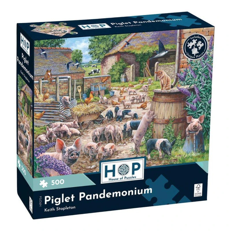 Image of The House Of Puzzles Piglet Pandemonium 500 Piece Jigsaw Puzzle Multicolor Unisex 500 Piece