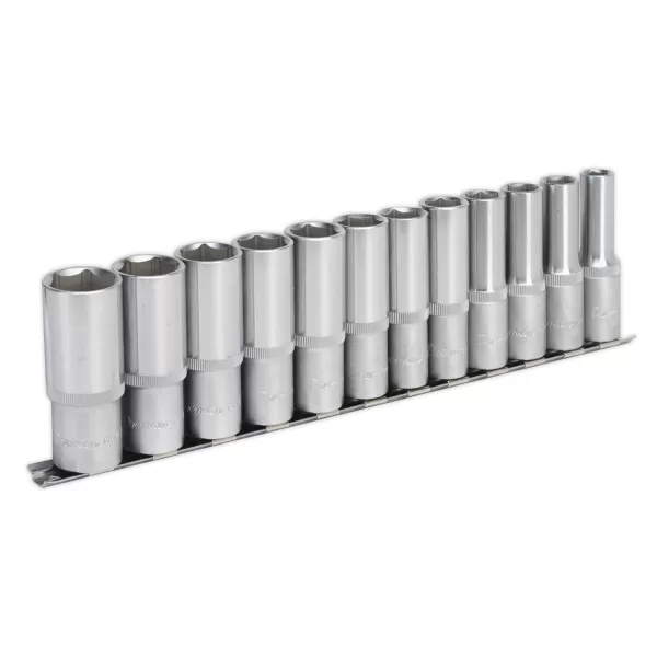 Image of Genuine SEALEY AK2871 Socket Set 12pc 1/2Sq Drive 6pt Deep WallDrive® Metric