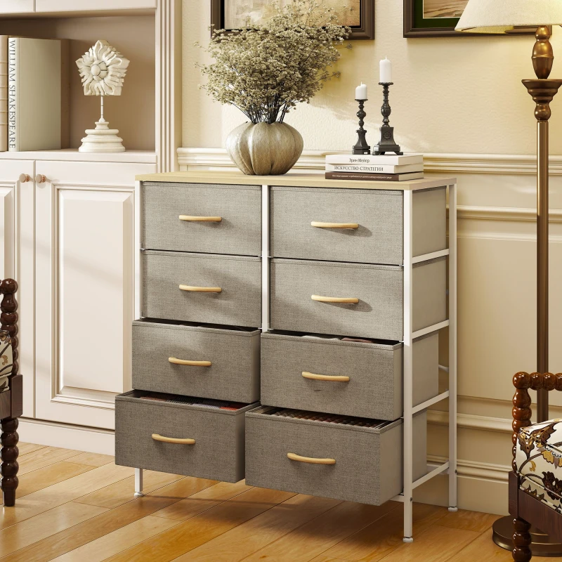 Image of HOMCOM HOMCOM Chest of Drawers Cloth Organizer w/ 8 Fabric Drawers Steel Frame for Bedroom in Natural Natural One Size Unisex 5063603049192