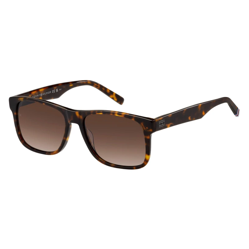 Image of Tommy Hilfiger Mens Rectangular Round Sunglasses Havana male 57 cm