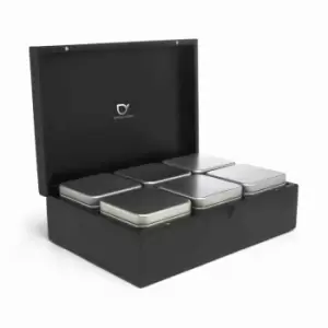 image of Bredemeijer Tea Box In Bamboo With 6 Aluminium Canisters No Window In Lid - Black