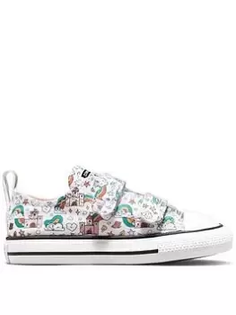 Image of Converse Chuck Taylor All Star Infant 2V Rainbow Castles Trainers - White/Pink, Size 5