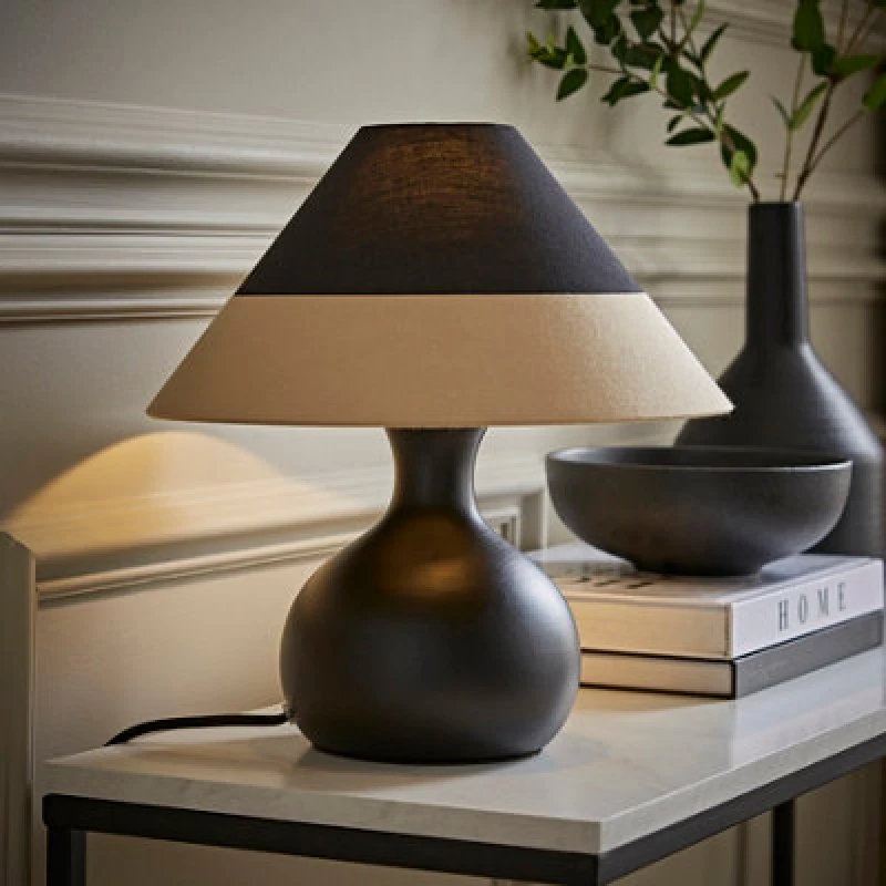 Image of ValueLights ValueLights Rupert Black Bulbous Table Lamp with Tapered Cone Lamp Shade and Bulb Black One Size Unisex 5059406069185