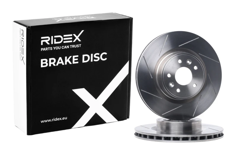 Image of RIDEX 82B0909 Brake disc Front Axle, slotted, Cast Iron, Uncoated, Untreated, without bolts/screws Cast Iron Brake Disc (82)