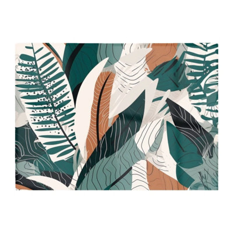 Image of Warren Reed Designer Autumn Tropical Leaves Green Brown Glass Chopping Board