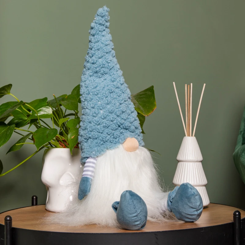 Image of 53cm Blue Sitting Christmas Gonk Decoration with Knitted Hat and Dangly Legs