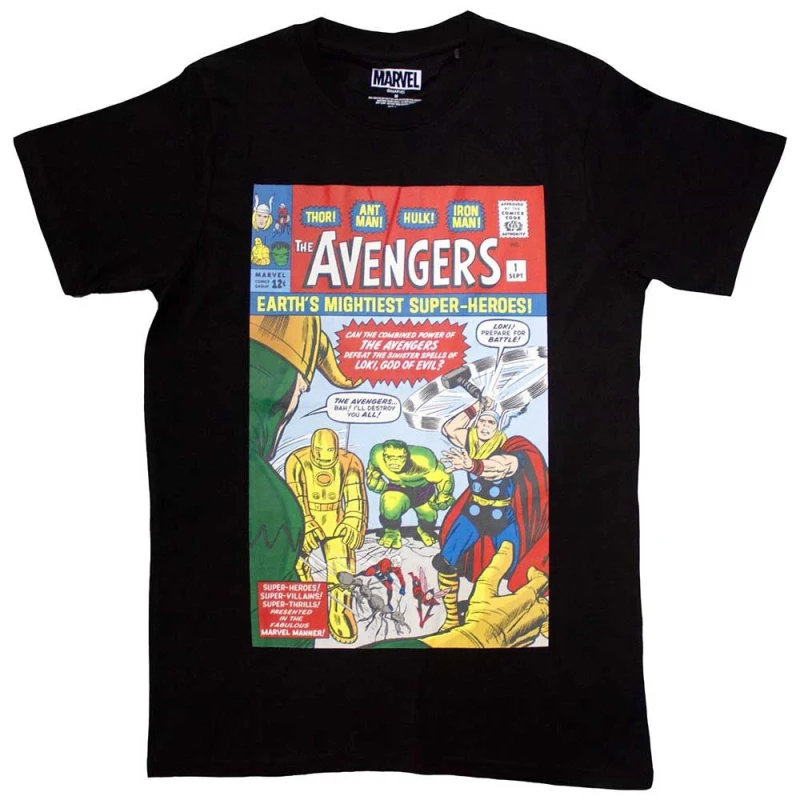 Image of Marvel Avengers Earths Mightiest Comic Cover T Shirt Black unisex