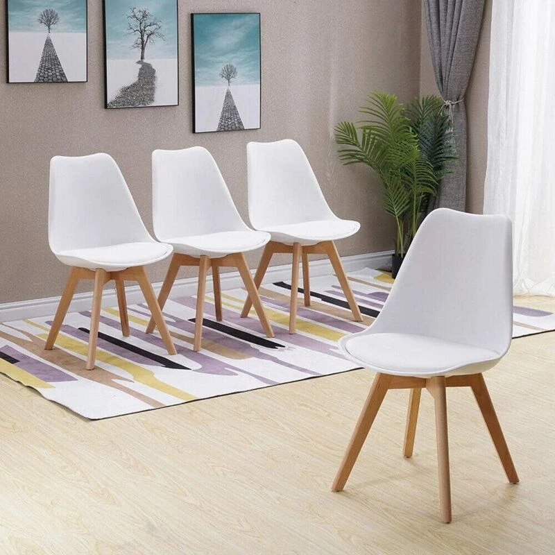 Image of KOSY KOALA Dining Chairs Set of 4 White Leather Kitchen Chairs 4 white tulip chairs