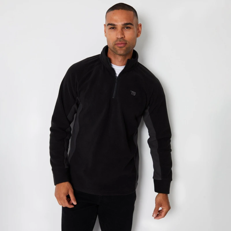 Image of Threadbare 'Trance' Contrast Side Panel Quarter Zip Fleece Black