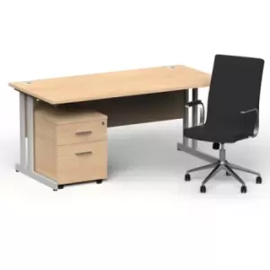 image of Impulse 1600/800 Silver Cant Desk Maple + 2 Dr Mobile Ped & Ezra Black