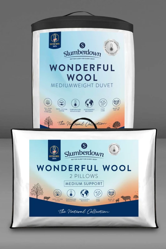 Image of Slumberdown Wonderful Wool Mediumweight Duvet with 2 Medium Support Pillows White