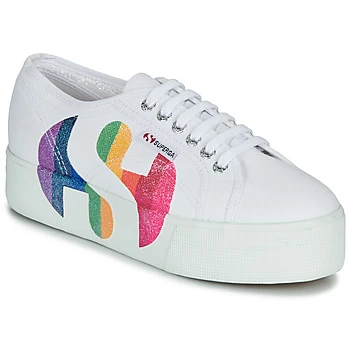 image of Superga 2790-COTWPRINTEDLOGOGLITTER womens Shoes Trainers in White,4,5,5.5,6.5,7,2.5