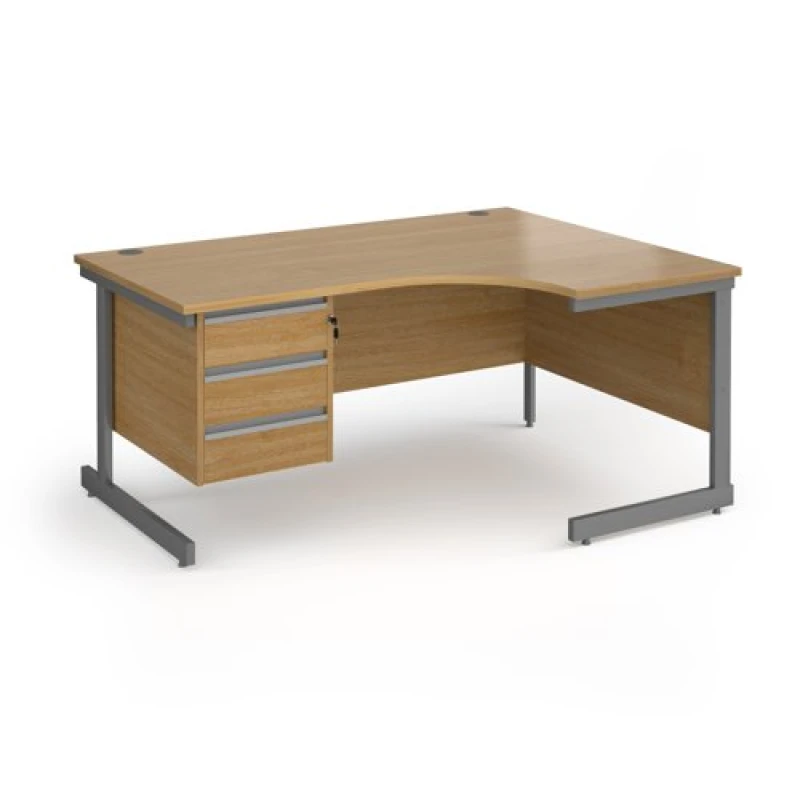Image of Contract 25 Office Desk Right Hand Corner Desk 1600mm With Pedestal Oak Top With Graphite Frame 1200mm Depth Contract 25 CC16ER3-G-O Oak CC16E