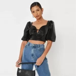 Missguided Milkmaid Pu Top - Black