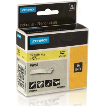 image of Dymo 18432 Black on Yellow Label Tape 12mm x 5.5m