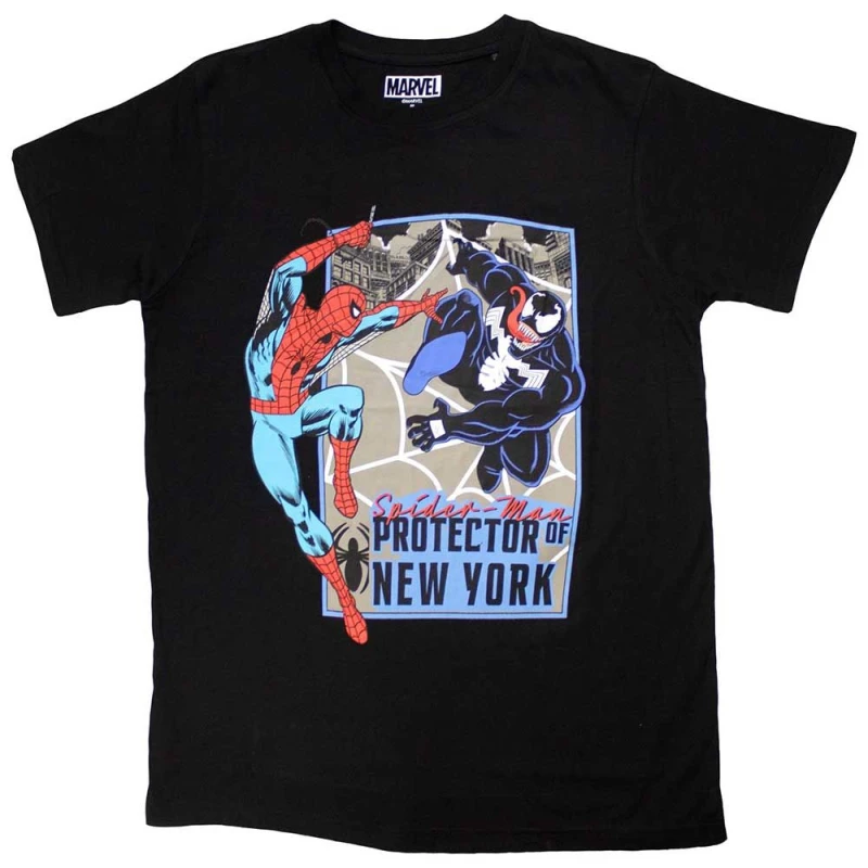 Image of Marvel Spiderman Protector Of New York T Shirt Black unisex