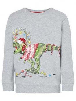 image of Monsoon Boys Dino Christmas Sweatshirt - Grey, Size 12-18 Months