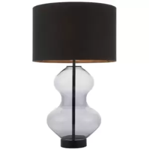 Image of Merano Lecce Base & Shade Table Lamp, Grey Tinted Glass, Black Cotton Fabric With Matt Black Paint