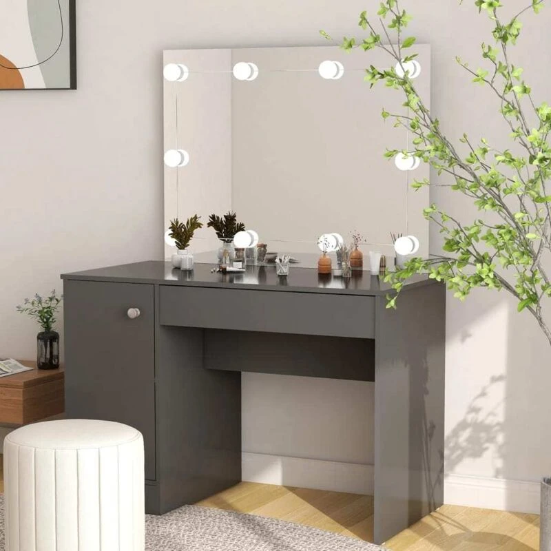 Image of VIDAXL Makeup Table with LED Lights 110x55x145cm mdf Grey Vidaxl 8720286391761