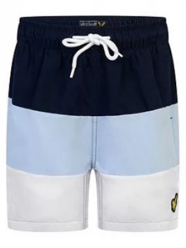 Image of Lyle & Scott Boys Wide Stripe Swim Shorts - Navy, Size Age: 8-9 Years