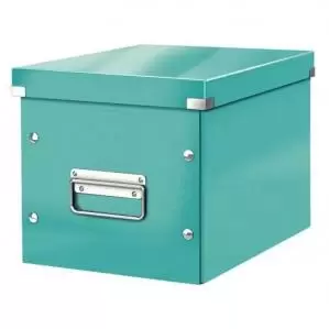 image of Leitz WOW Click & Store Cube Medium Storage Box, Ice Blue.