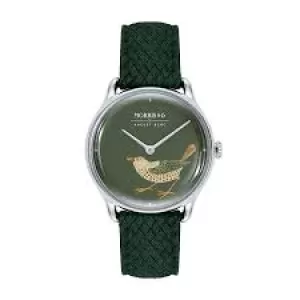 Image of August Berg x Morris & Co Crimson Silver Strawberry Thief Bird Green Perlon 30Mm Watch M1STB0630E17VGN7