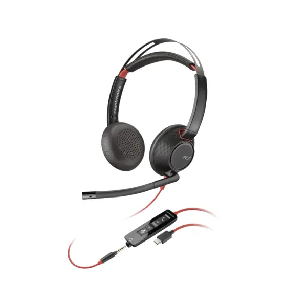 Image of Poly Blackwire 5220 Double Sided On-ear Stereo USB-C with Microphone Headset 8X231AA Black
