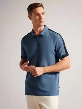 Image of Ted Baker Abloom Zip Polo Shirt, Blue, Size 3, Men