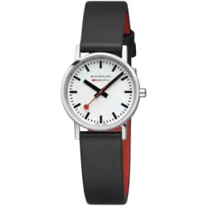 image of Ladies Mondaine Classic White Dial Black Leather Watch