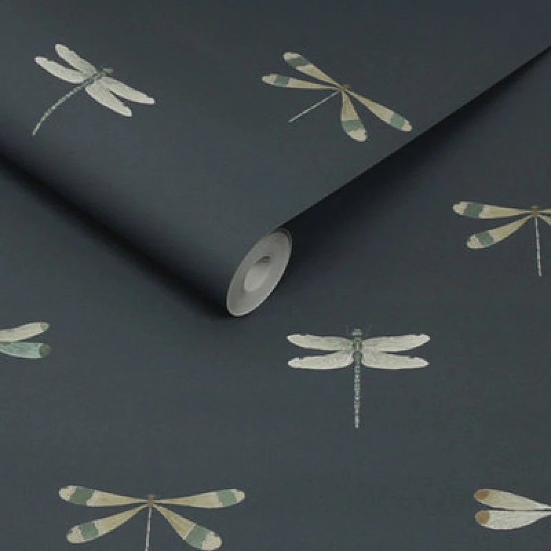 Image of Sophie Allport Watercolour Dragonfly Oundle Navy Wallpaper