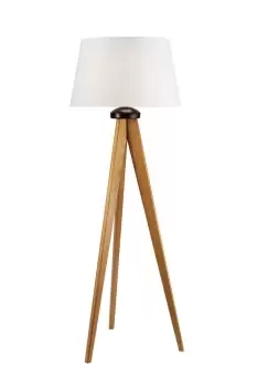 image of Aida Floor Lamp With Fabric Shade Oak Rustic, 1x E27