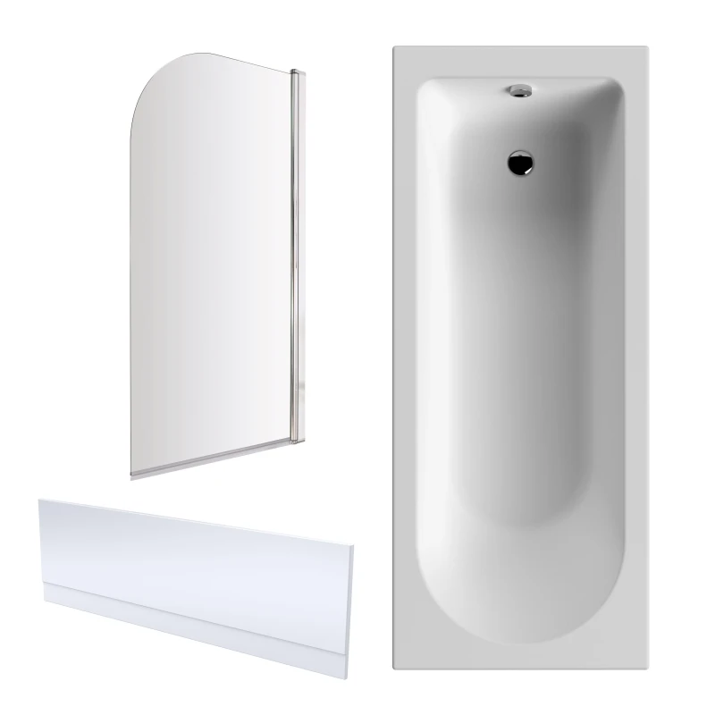 Image of Balterley Single Ended Round Bath, Panel and Bath Screen Chrome 1700 x 700mm Silver