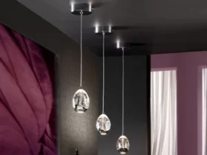 image of Roc Integrated LED Crystal Cluster Drop Ceiling Pendant Chrome Bubble Effect