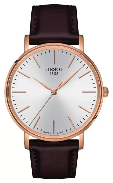 image of Tissot T1434103601100 Mens Everytime Silver Dial Brown Watch